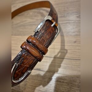 Tulliani Italian Calfskin Crocodile Snake Embossed Leather Belt 9973 Size 42